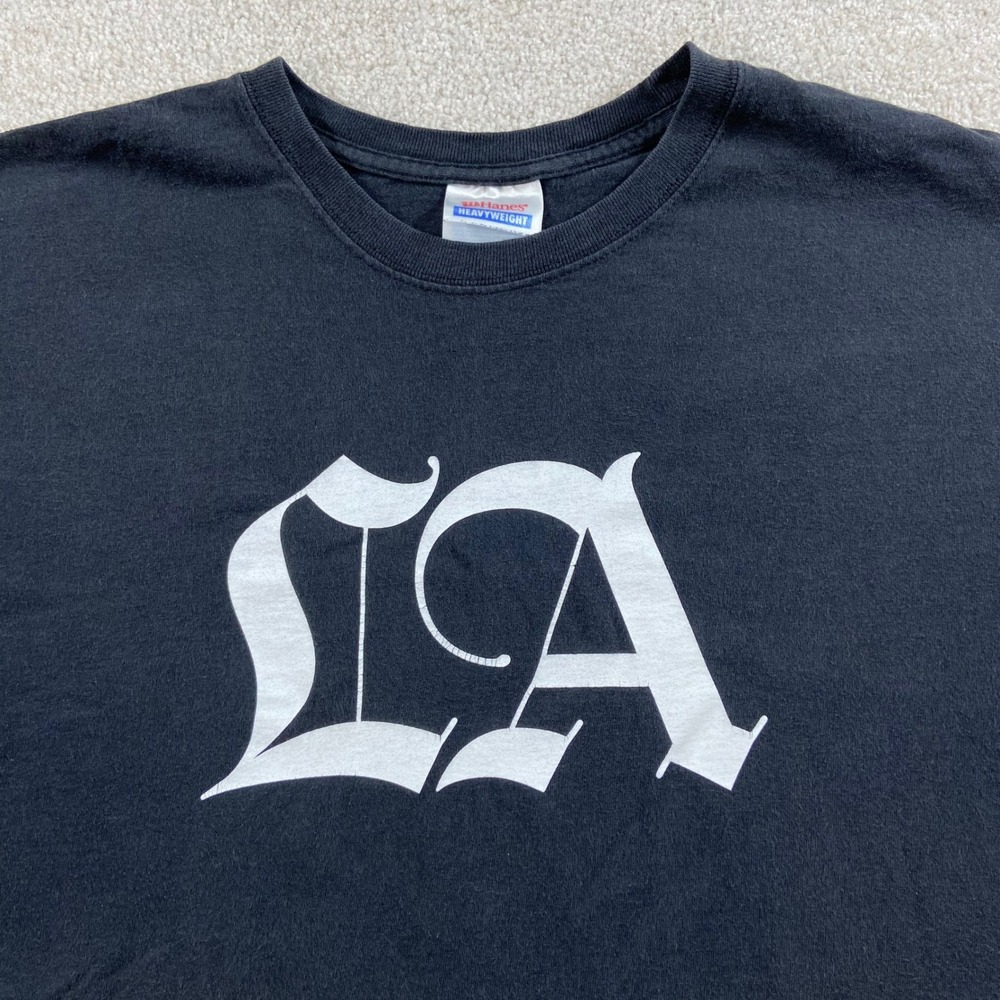 Vintage LA Times Hanes T-Shirt Mens Large Black Magazine Old English Graphic Tee